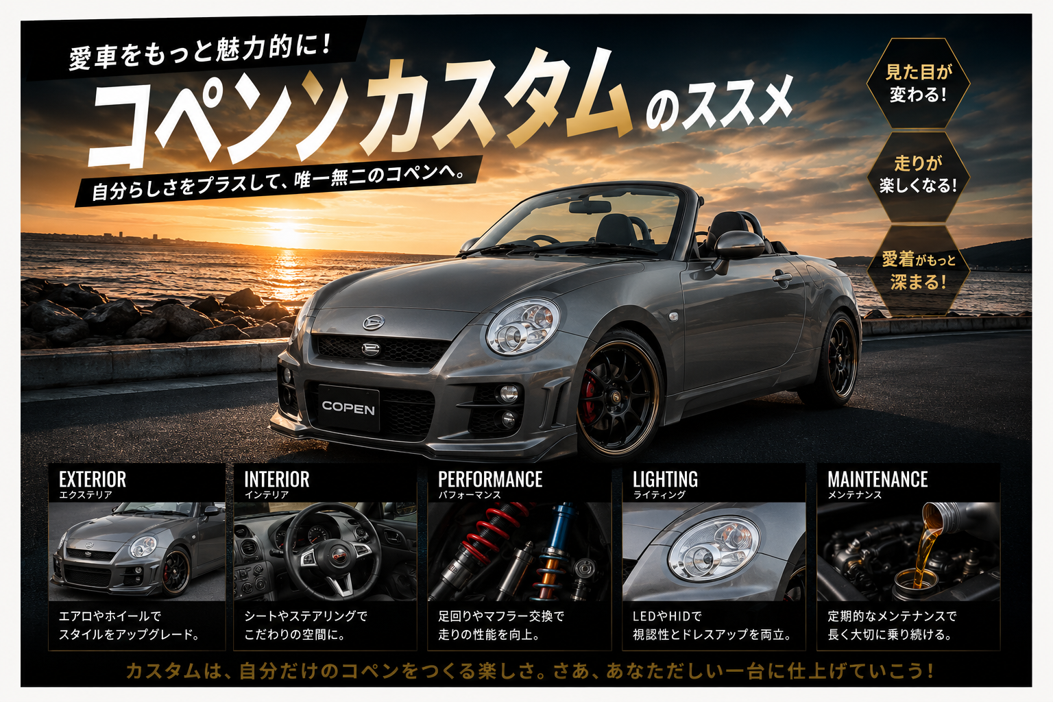 愛車をもっと魅力的に！コペンカスタムのススメ